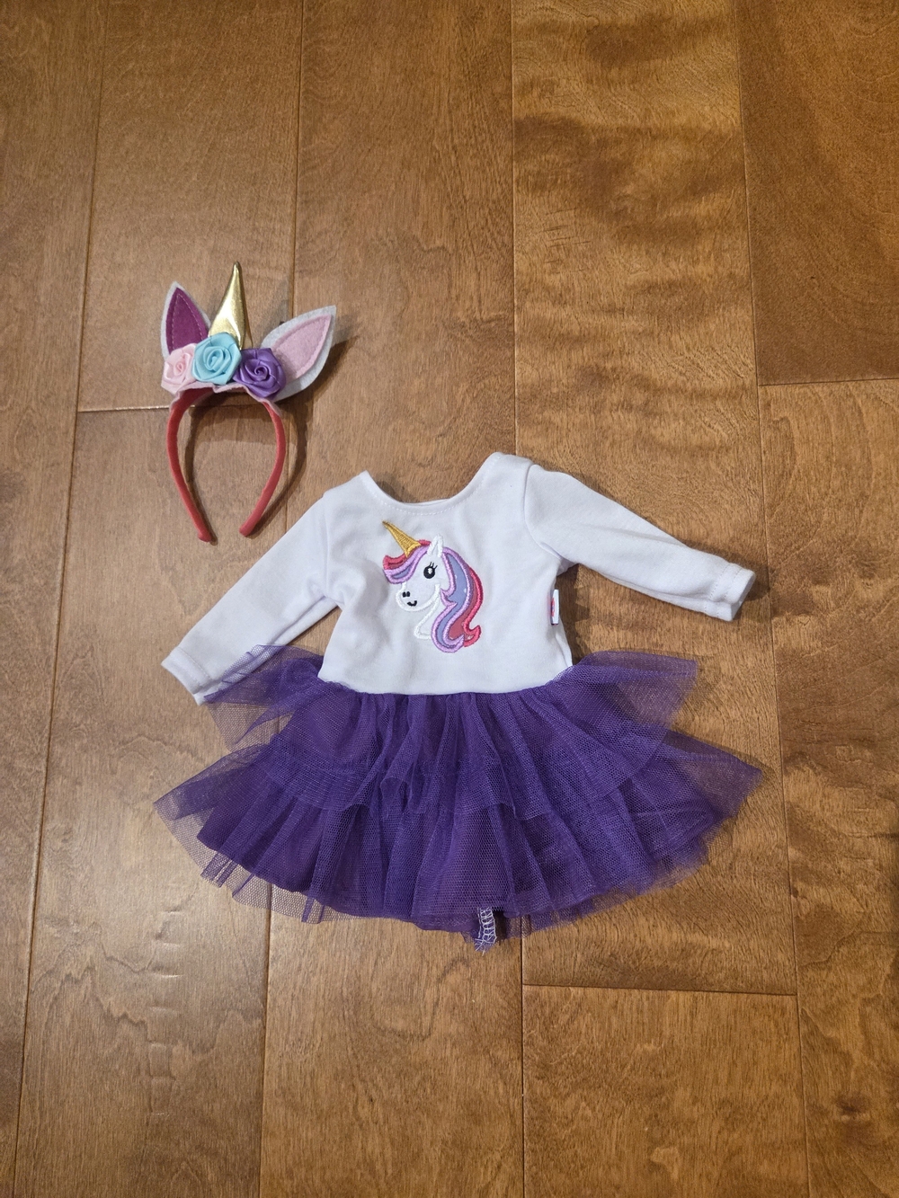 Purple Unicorn Outfit for Bitty Baby Dolls, Fits American Girl Doll 18 Inch